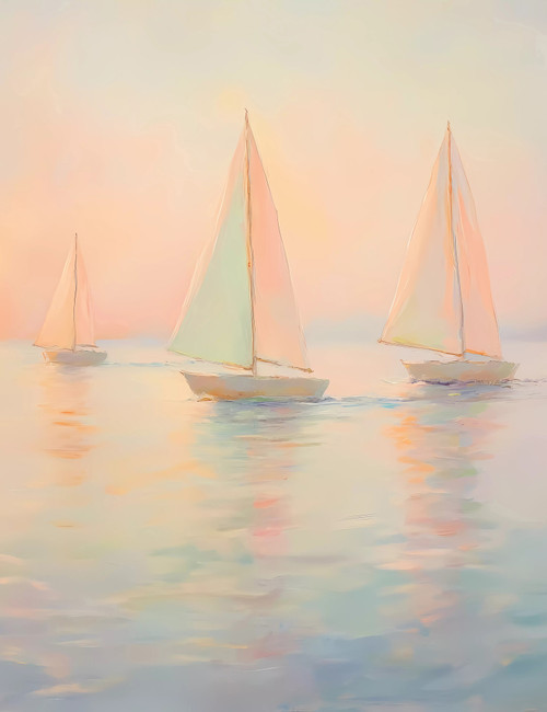 Pink Three Sailboats Giclee 36x48