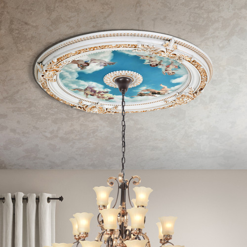 White Round Cherub Ceiling Medallion 35.5 in