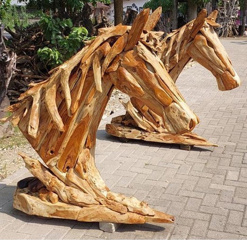 Handcrafted Teak Wood Horse Head Sculpture