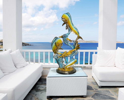 Two Dorada With fish Special Patina Marble Base