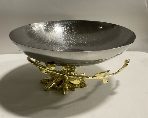 Hammered Silver Pedestal Bowl with Gold Branch Base