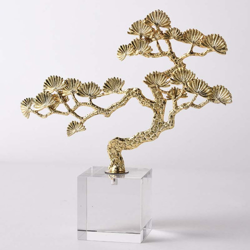 Large Golden Bonsai Sculpture on Crystal Base