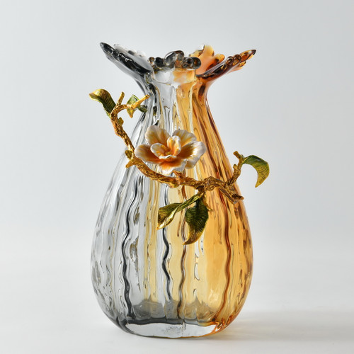 Golden Bloom Tall Handcrafted Vase