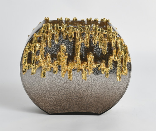 Large Gold Drip Ombre Glass Vase