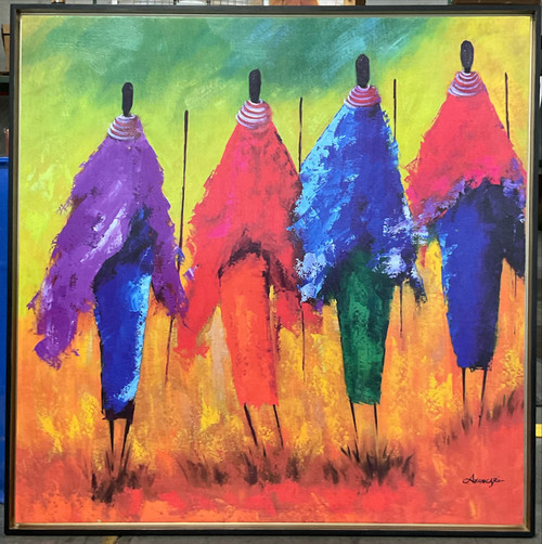 Framed Massai People Giclee 48x48