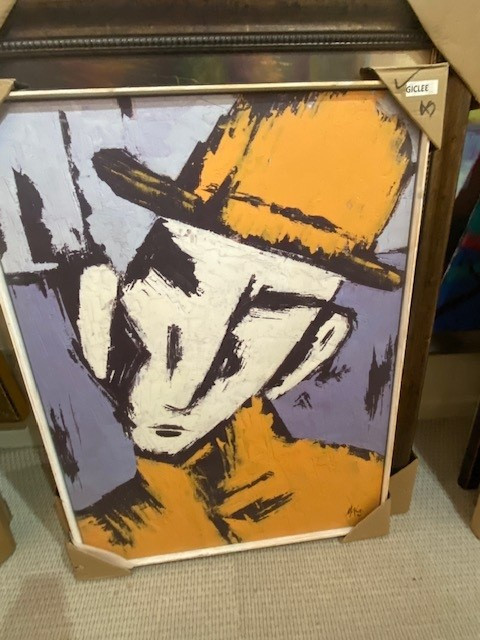 Framed Man with Yellow Hat Giclee 36x48