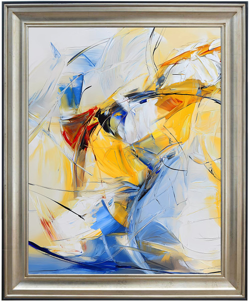 Framed Raven  Yelllow Red Blue and White Abstract Giclee 48x60