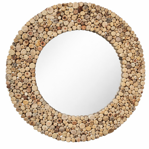 Natural Teak Branch Round Wall Mirror