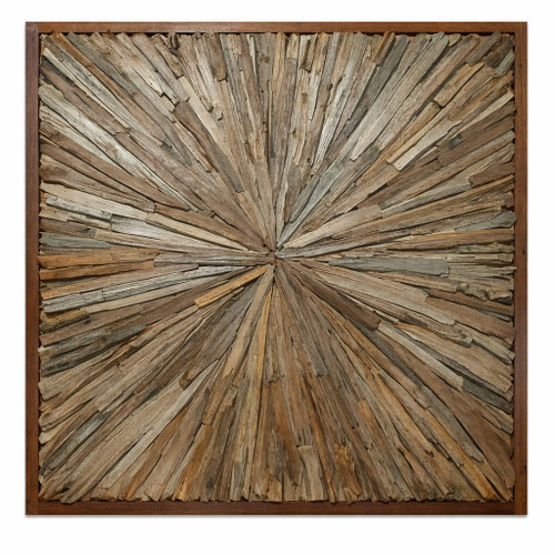 Rustic Teak Wood Sunburst Wall Art Panel