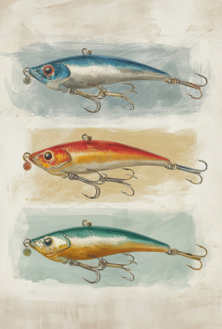 Three Hooked Fish Giclee
