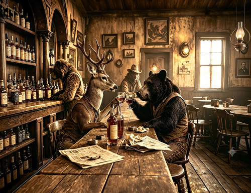 Bear and Buck Whiskey Saloon Giclee
