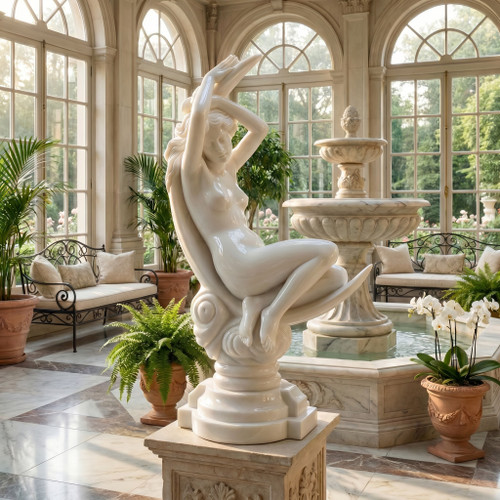 White Marble Moon Lady Statue H23.6 Inches Ge21418