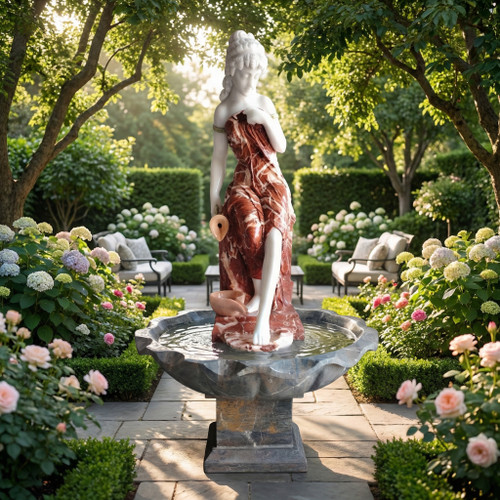 Multi Color Milk Marble Lady Fountain H70.9 Inches Ge21423