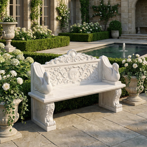 White Marble Swan Bench L70.9*H50.4*W23.6 Inches Ge21442