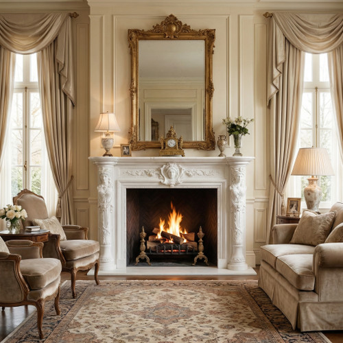 White Marble Carved Mantel L74.8*H51.2*W13.8 Inches    OPEN?L42.3*H36 Inches Ge21456