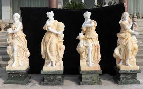 Multi Color Milk Marble Four Seasons Statues H47.3 Inches Stand:H11.8 Inches Ge21464 Vendor Image