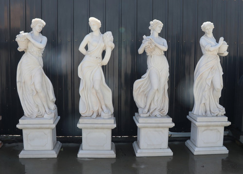 White Marble Four Seasons Statues H47.3 Inches Stand:H15.8 Inches Ge21466 Vendor Image