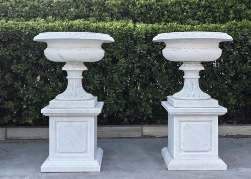White Marble Pair of Urns H40.2*D24.4 Inches Ge21483 Vendor Image