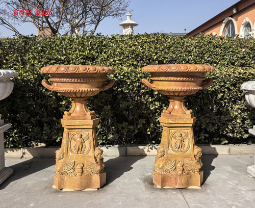Golden Marble Pair of Urns H47.2*D29.5 Inches Ge21484 Vendor Image