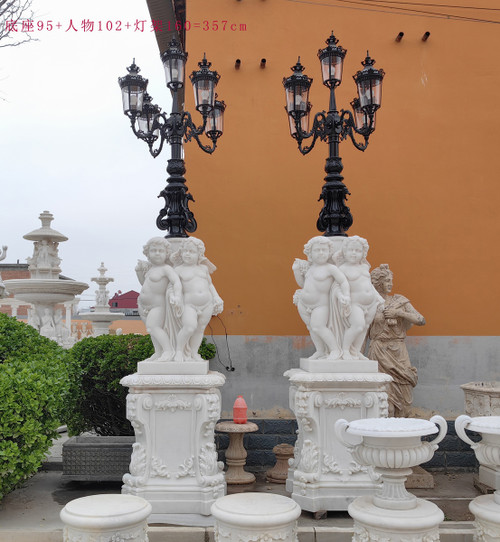 White Marble Cherub Street Light Pair H140.5 Inches Ge21502 Vendor Image