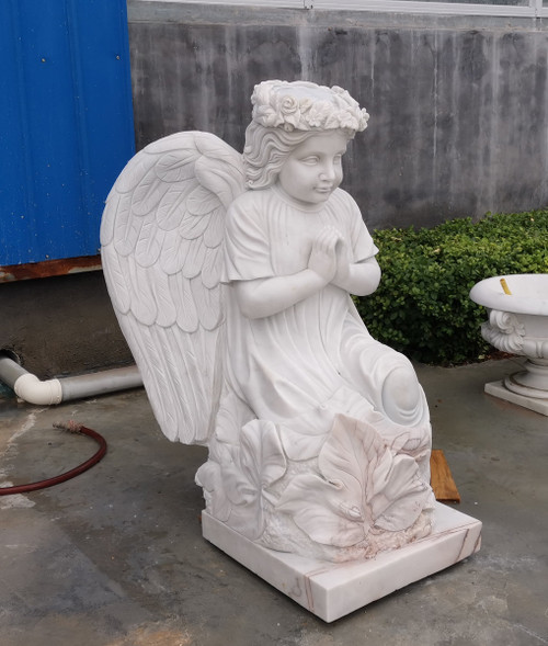White Marble Cherub Praying Statue H47.3 Inches Ge21505 Vendor Image