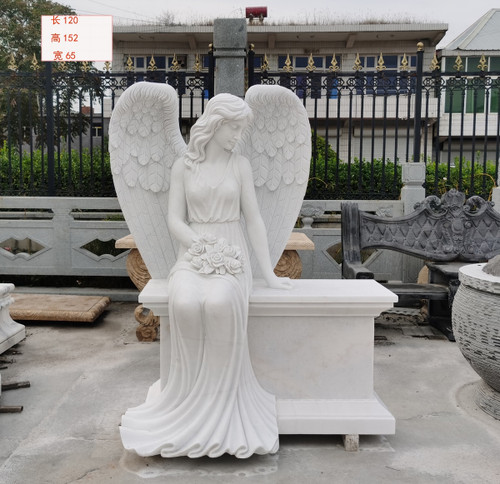 White Marble Angel on Bench L47.3*H59.8*W25.6 Inches Ge21520 Vendor Image