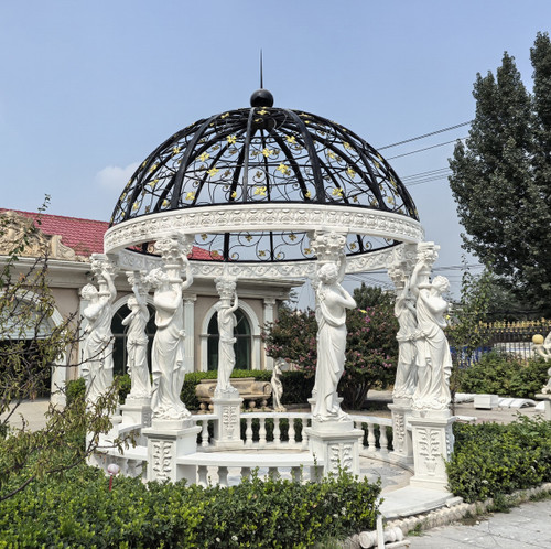 White Marble Sculptural Gazebo with dome H114*D177 Inches Ge21523 Vendor Image