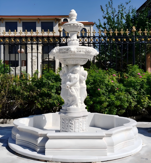 White Marble Sculptural Fountain H102.4*D145.7 Inches Ge21524 Vendor Image