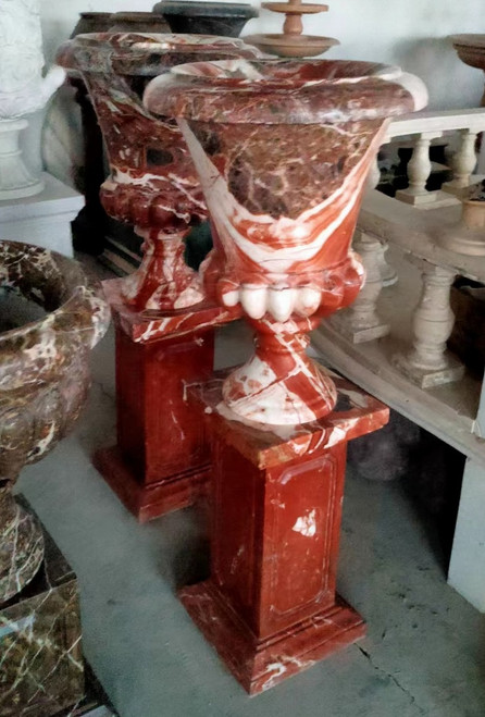 Red Marble Pair of Garden Flower Urns on Stand H51.2*D19.7 Inches Ge21541 Vendor Image