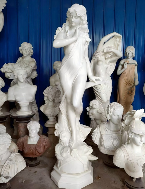 White Marble Draped Classical Lady Statue 79 Inches High Vendor Image