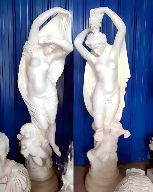 Pair of White Marble Classical Lady Statues 79 Inches High Vendor Image