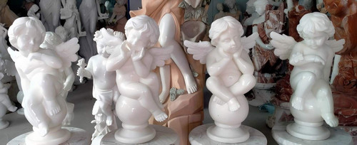 Set of 4 White Marble Cherub Statues 24 Inches High Vendor Image