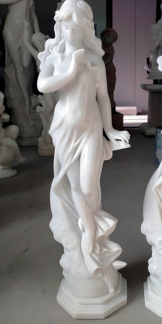 White Marble Classical Draped Lady Statue 32 Inches High Vendor Image