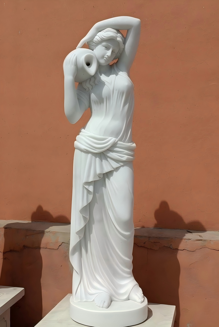 White Marble Classical Lady with Jug 63 Inches High Vendor Image