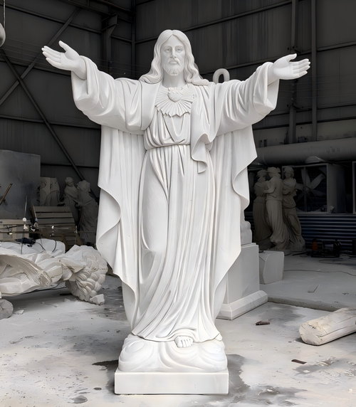 White Marble Welcoming Statue of Jesus 75 Inches High Vendor Image