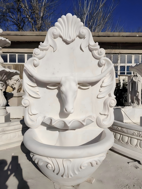 White Marble Longhorn Fountain 59 Inches High Vendor Image