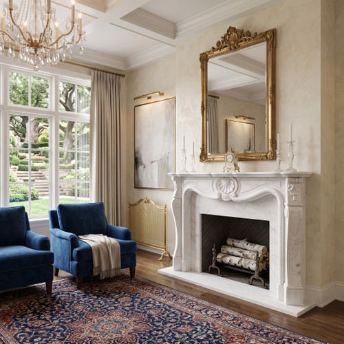 French Louis XV White Marble Fireplace Mantel White Marble L76"*H53.5"*13.8"    OPEN:L51"*H39.7"