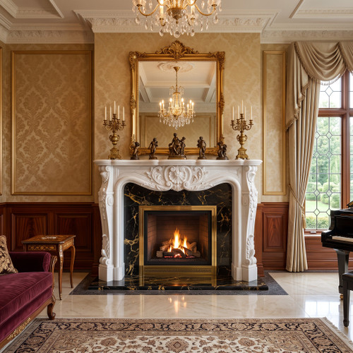 French Rococo Scrollwork White Marble Fireplace Mantel White Marble L63"*H45.2"*13.8"    OPEN:L42"*H33"