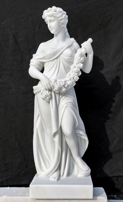 Classical Floral Maiden White Marble Statue White Marble H23.6 Vendor Image