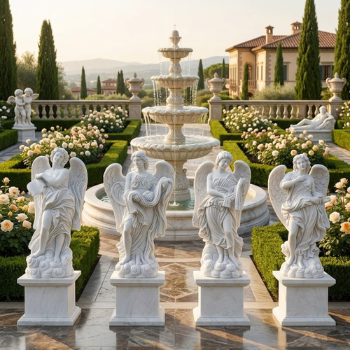 Classical Four Archangels Garden Statues  Set of 4 White Marble H72.8 Base25.6