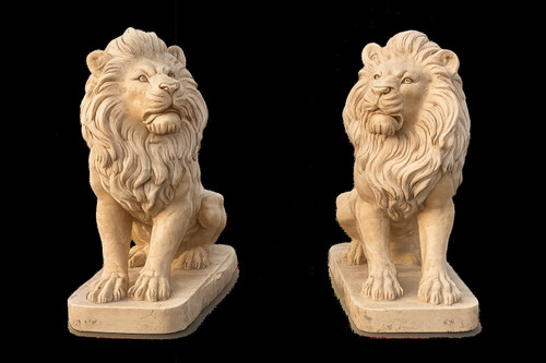 Regal Guardian Marble Lion Statue Pair