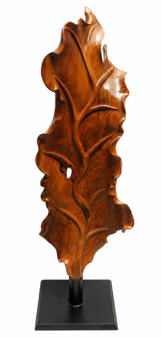 Majestic Teak Leaf Sculpture on Stand