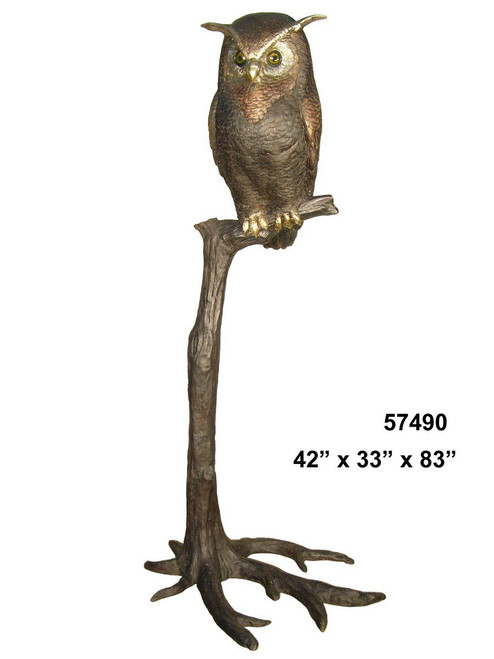 Bronze Owl on Branch Statue