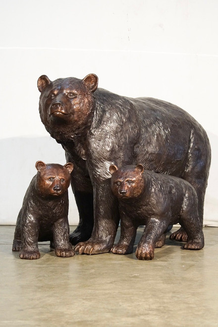 Mother Bear with Cubs Bronze Statues Set of 3