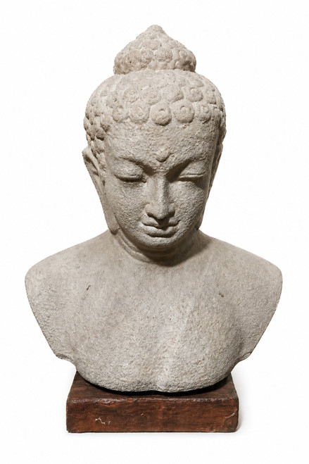 Serenity Stone Buddha Bust on Base
