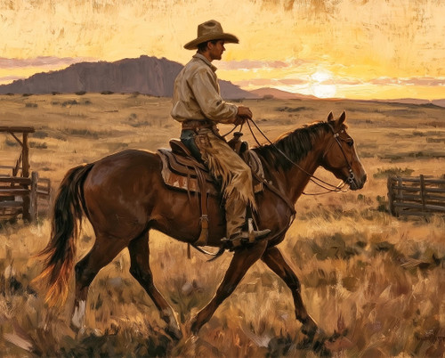 Cowboy at Sunset Giclee