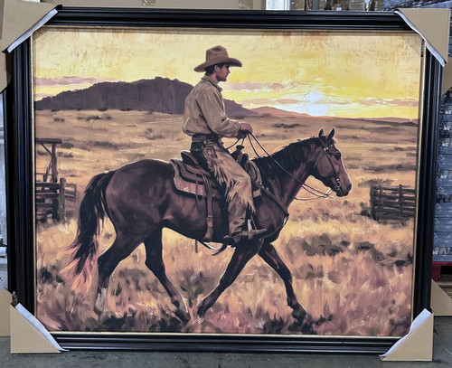 Framed Cowboy at Sunset Giclee