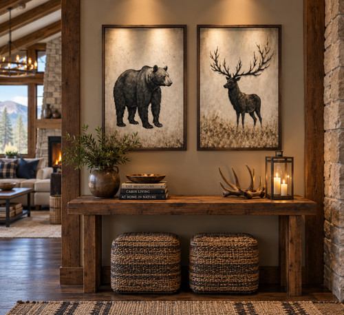 Framed Lone Stag and Bear Giclee Set