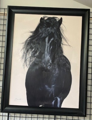 Framed Black Horse Giclee