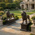 Copper Pair of Lions with Base L74 Inches *H47.3 Inches       Black marble base:    H23.6 Inches      Ge21478